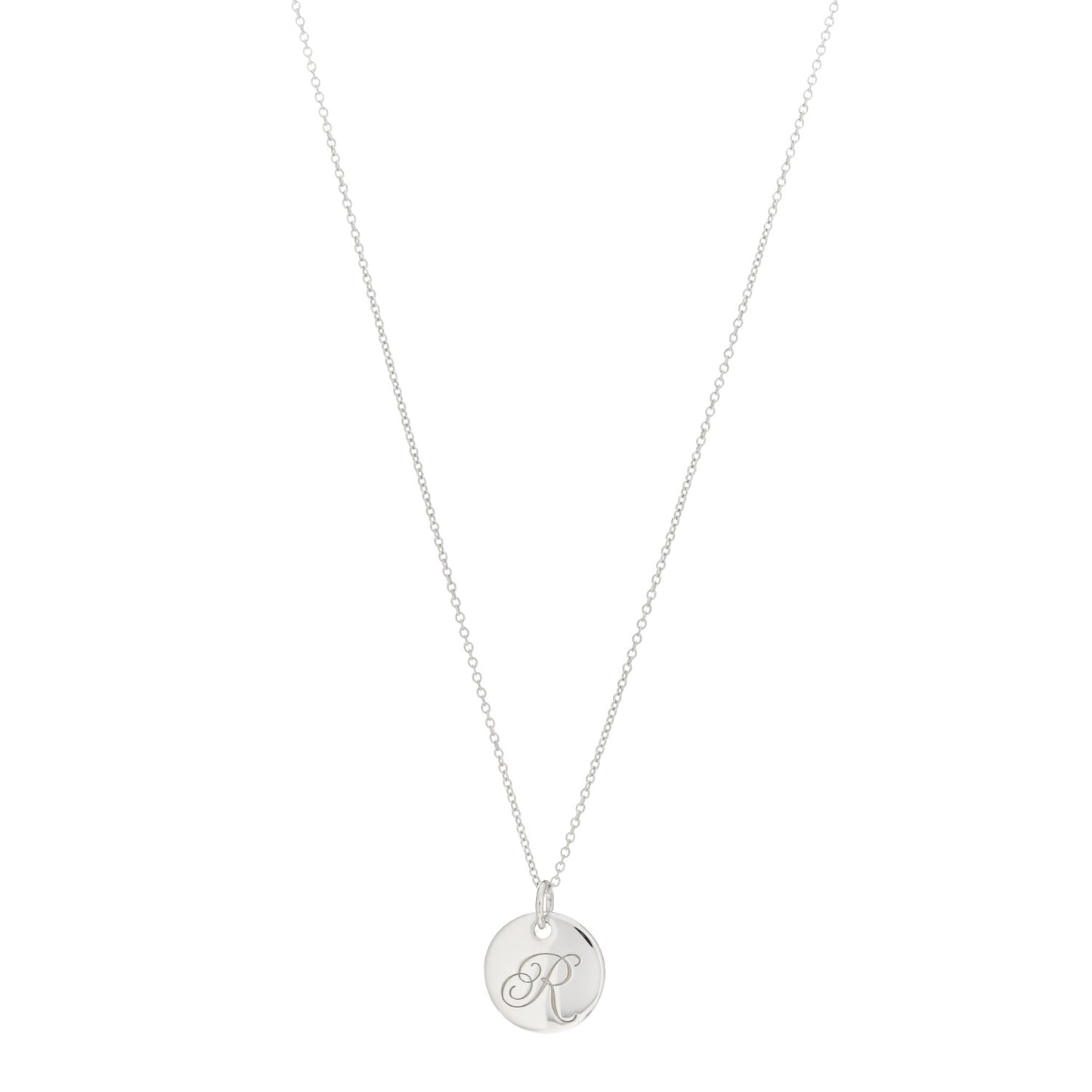 Sterling Silver Letter R Round Pendant Necklace