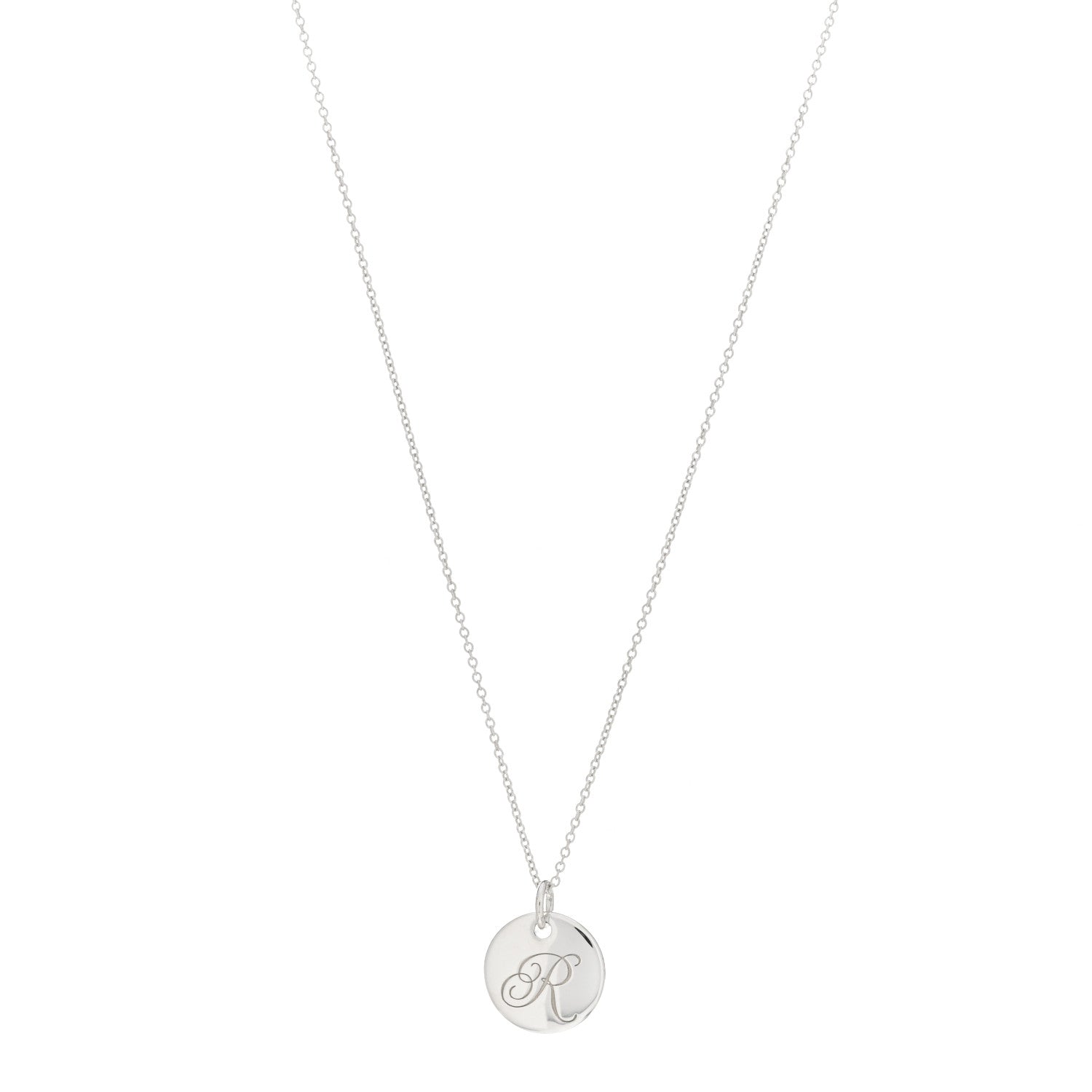 Tiffany Sterling Silver Letter R Round Pendant Necklace 1 of 4