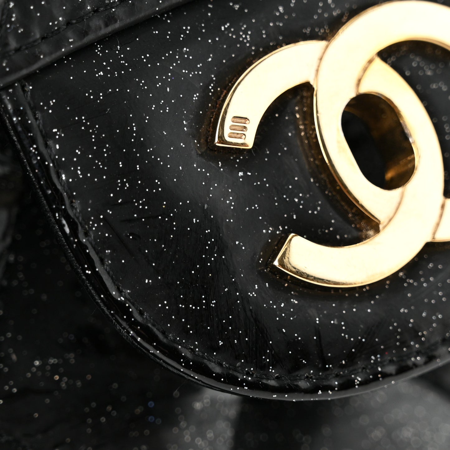 Patent Quilted Sparkle Glitter Jumbo Single Flap Black