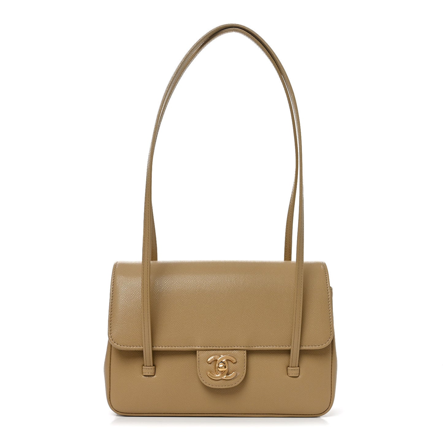 Shiny Caviar Preppy Coco Small Flap Beige