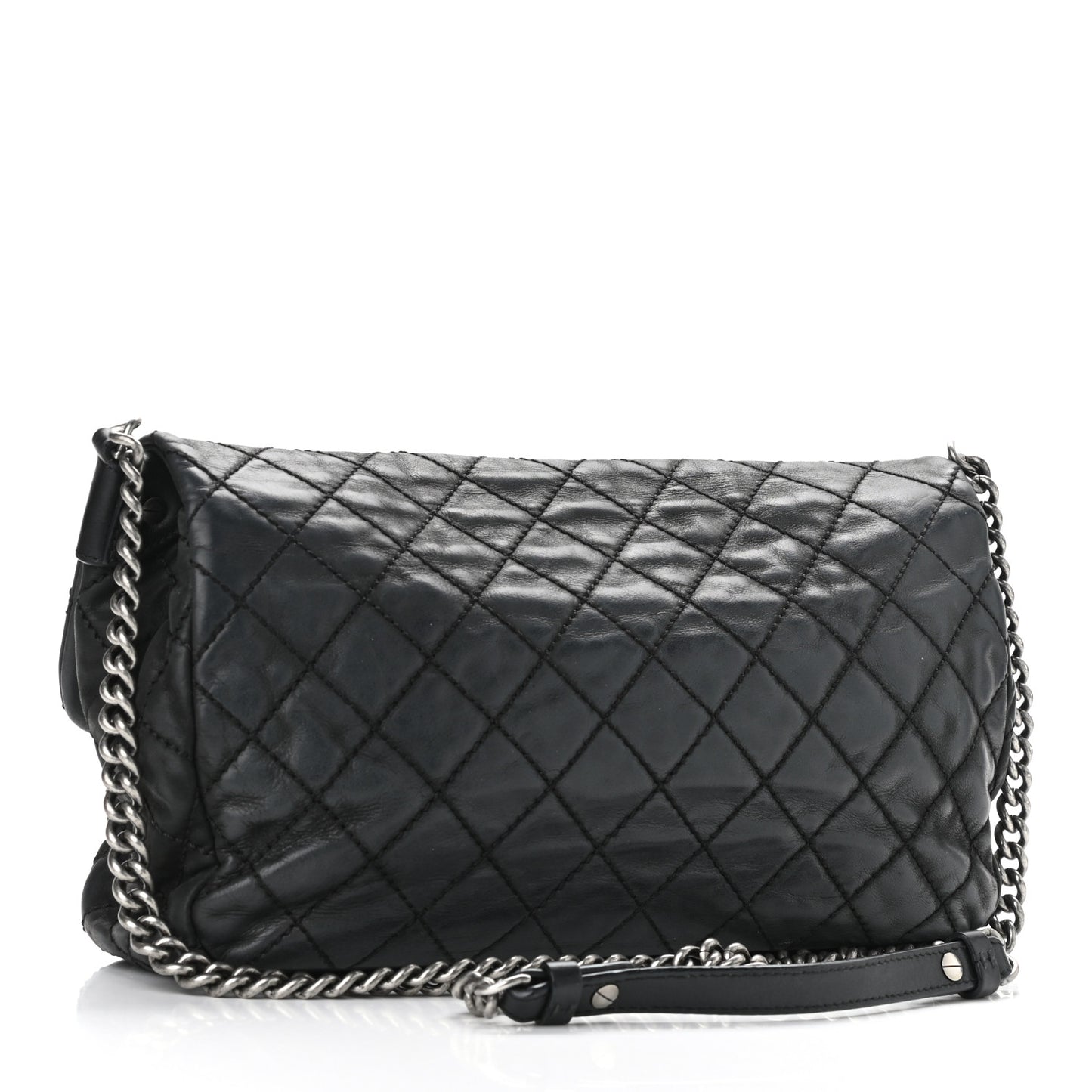 Iridescent Calfskin Large Coco Daily Flap Black