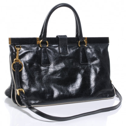 Prada Vitello Shine Borsa Cerniera Black Talco 3 of 11