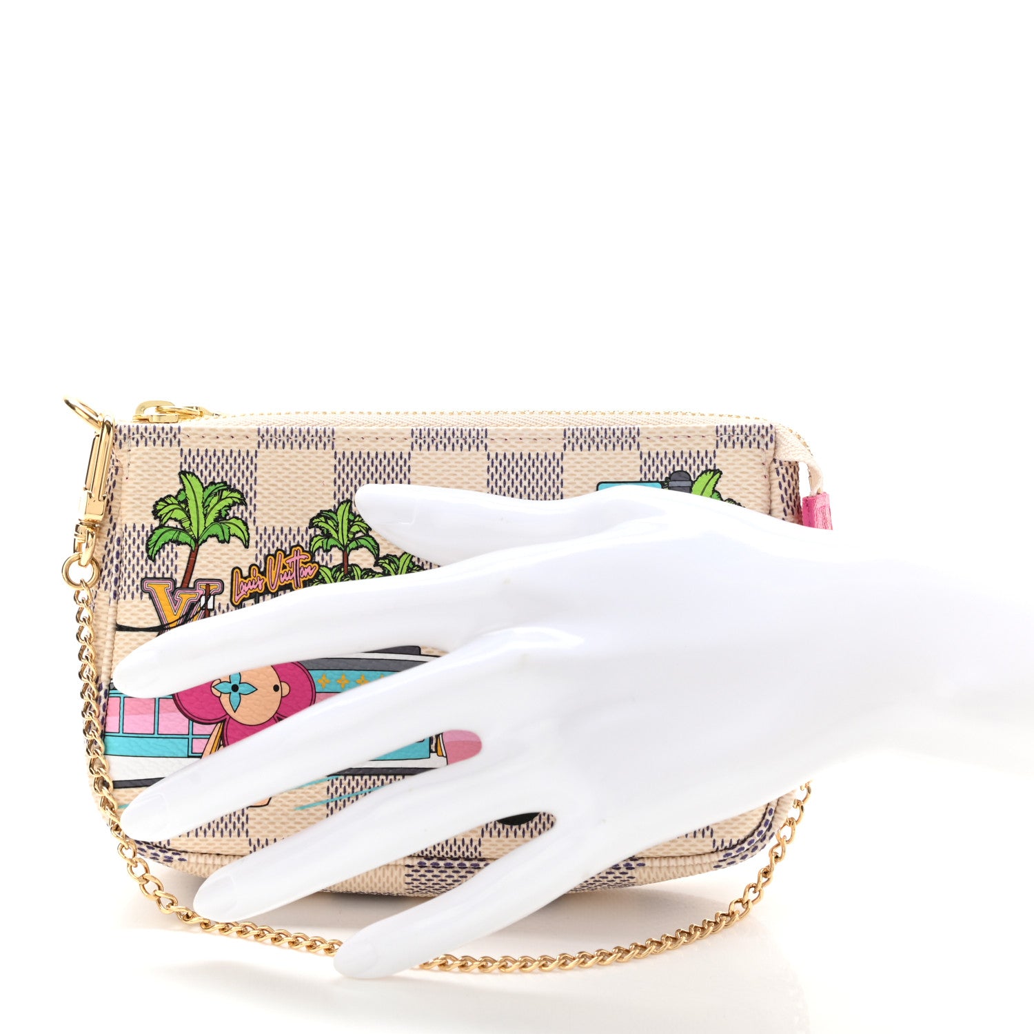 Louis Vuitton Damier Azur 2021 Christmas Animation Hollywood Mini Pochette Accessories Fuchsia 2 of 7
