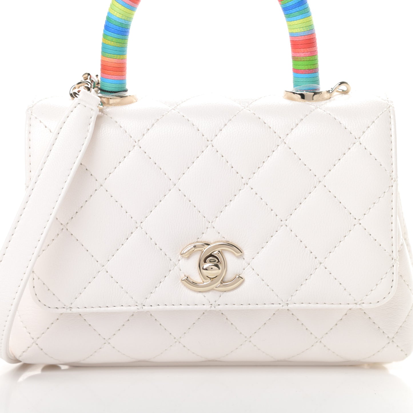 Goatskin Quilted Extra Mini Rainbow Coco Handle Flap White
