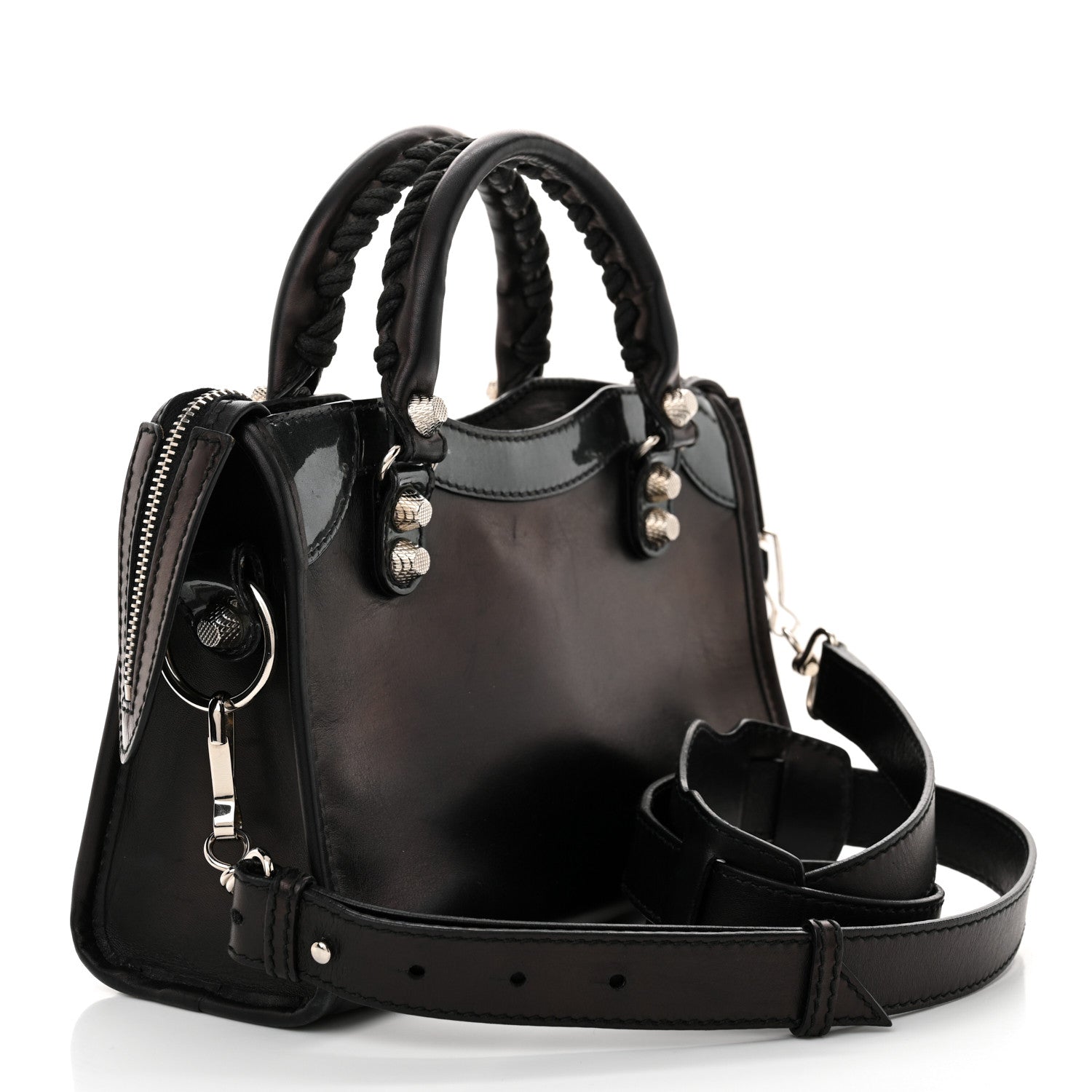 Balenciaga Smooth Calfskin Metallic Patent Giant 12 Silver Hardware Mini City Black Gris 4 of 16