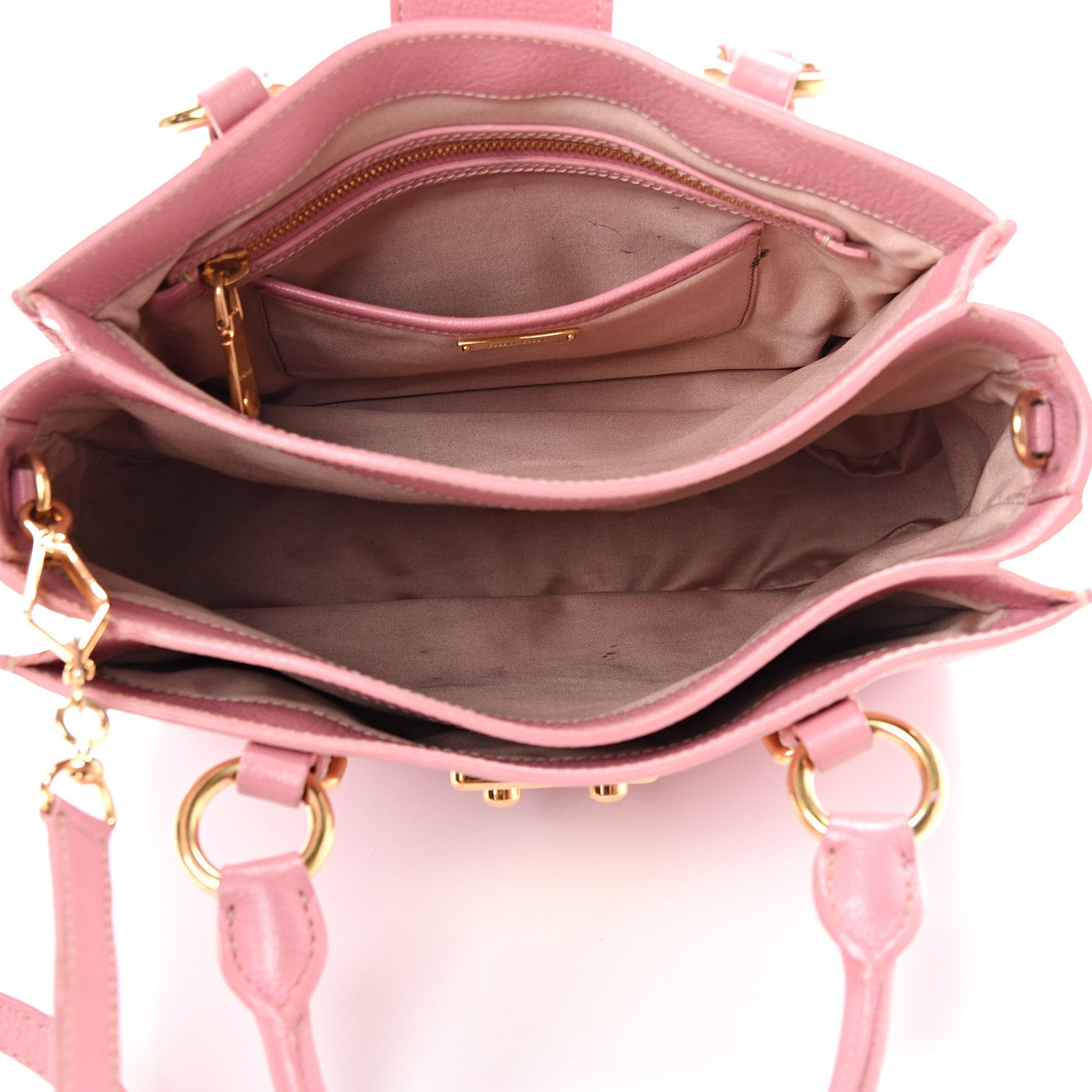 Miu Miu Goatskin Madras Shopping Tote Rosa 4 of 27