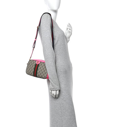 Gucci GG Supreme Monogram Textured Dollar Calfskin Web Ophidia Small Crossbody Bag Beige Ebony Fuchsia 2 of 9