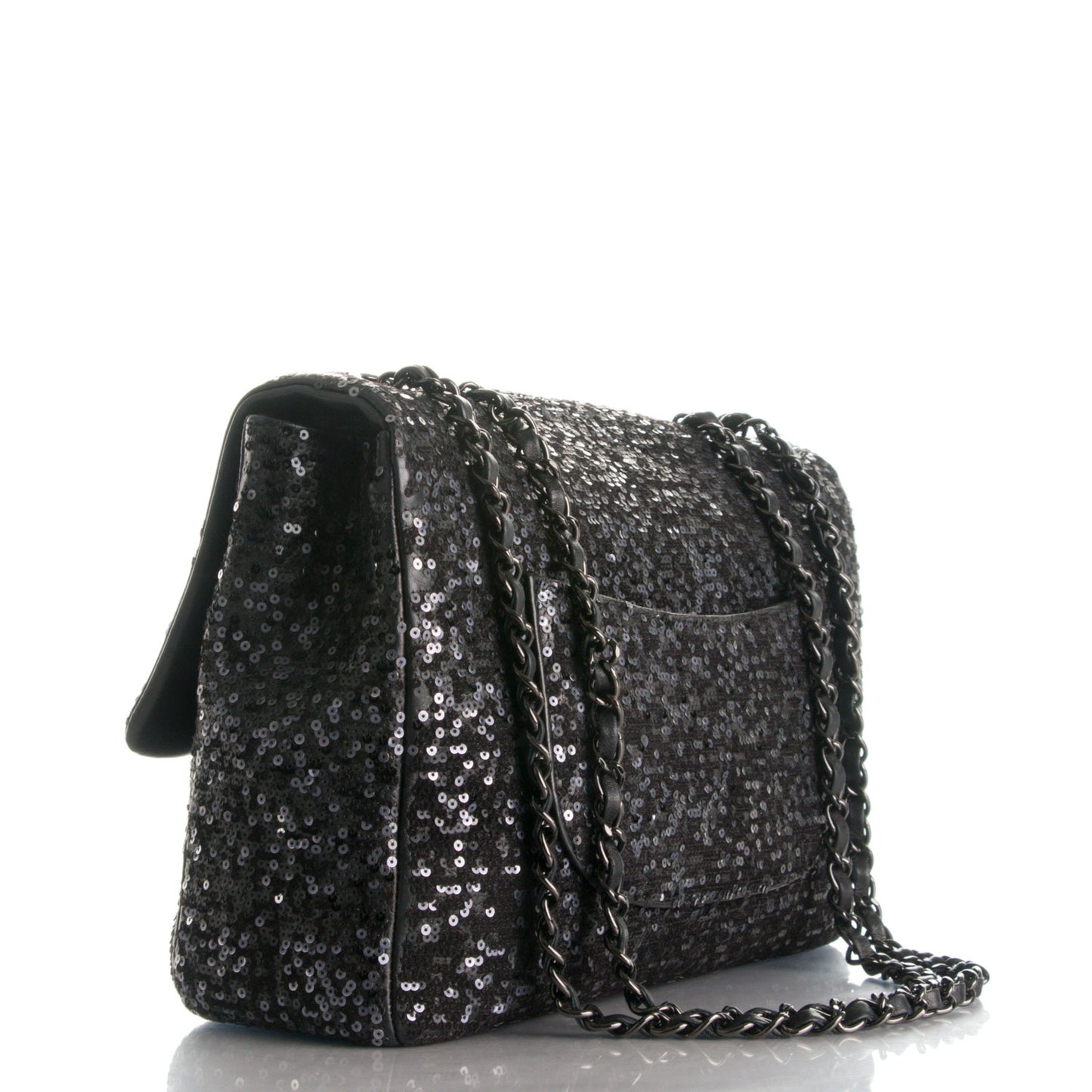 Sequin Lambskin Jumbo Moonlight on Water Flap Black