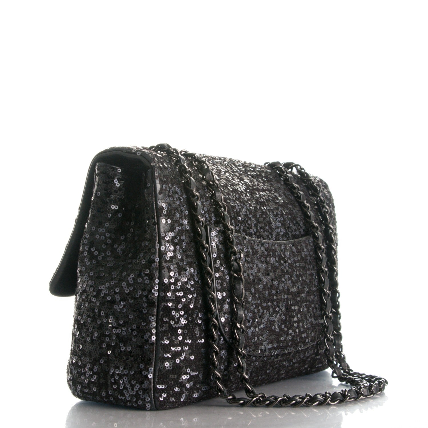 Chanel Sequin Lambskin Jumbo Moonlight on Water Flap Black 3 of 9