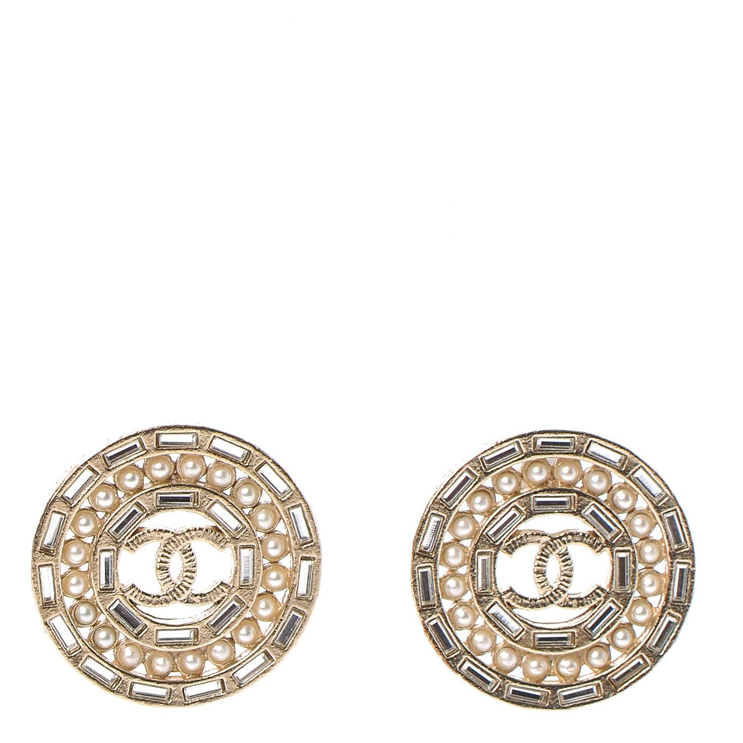 Pearl Crystal CC Earrings Light Gold