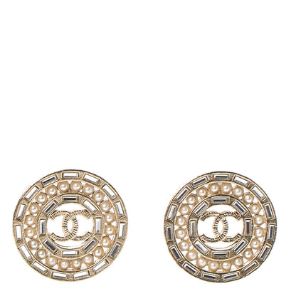 Chanel Pearl Crystal CC Earrings Light Gold 1 of 6