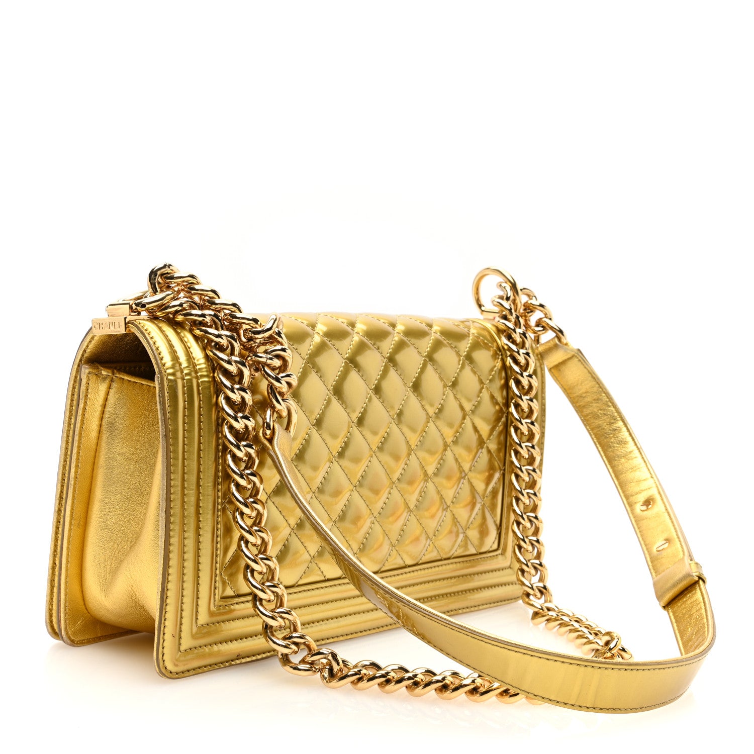 Chanel Metallic Patent Calfskin Quilted Medium Boy Flap Gold 3 of 11