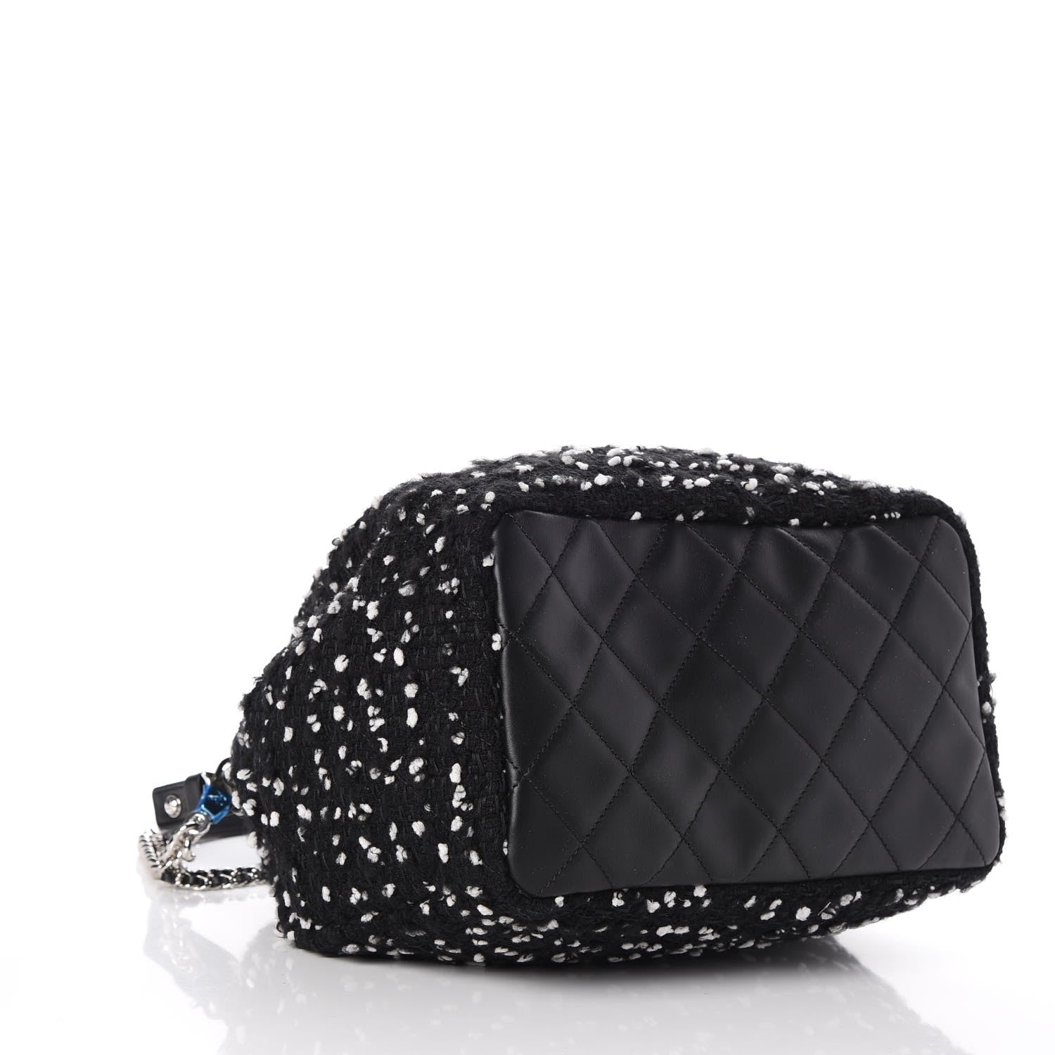 Chanel Calfskin Tweed Medium CC Chain Bucket Drawstring Bag White Black 4 of 8