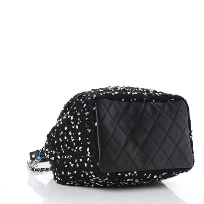Chanel Calfskin Tweed Medium CC Chain Bucket Drawstring Bag White Black 4 of 8