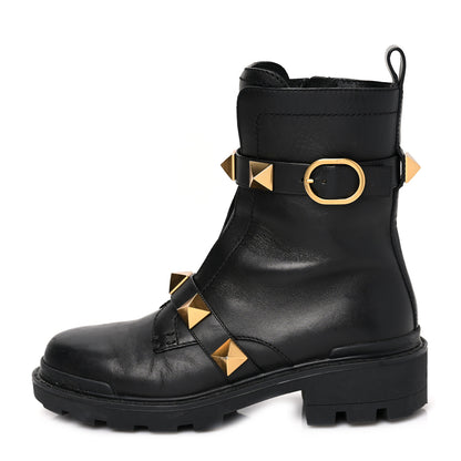 Valentino Garavani Calfskin Roman Stud 20/40mm Combat Boots 38.5 Black 1 of 8