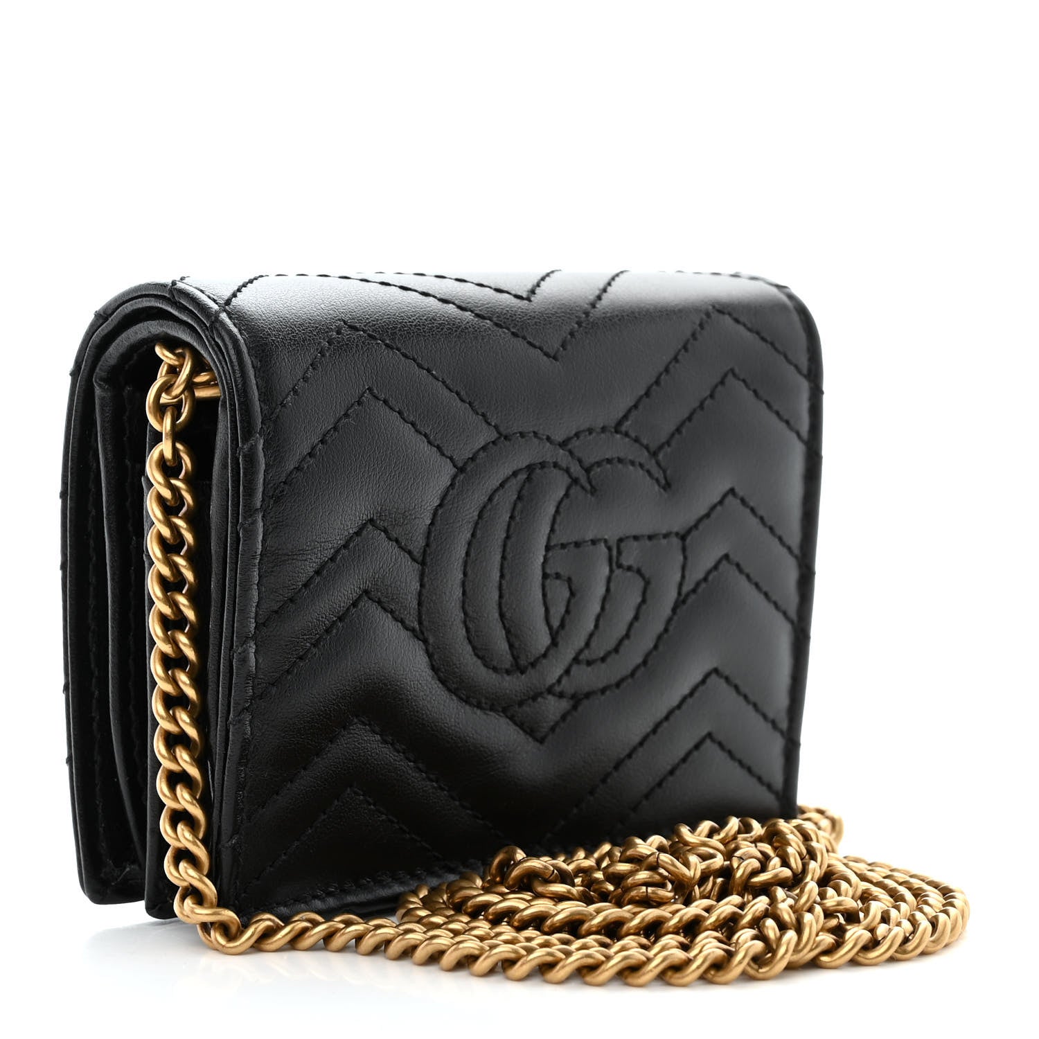 Gucci Calfskin Matelasse GG Marmont Mini Wallet On Chain Black 3 of 11
