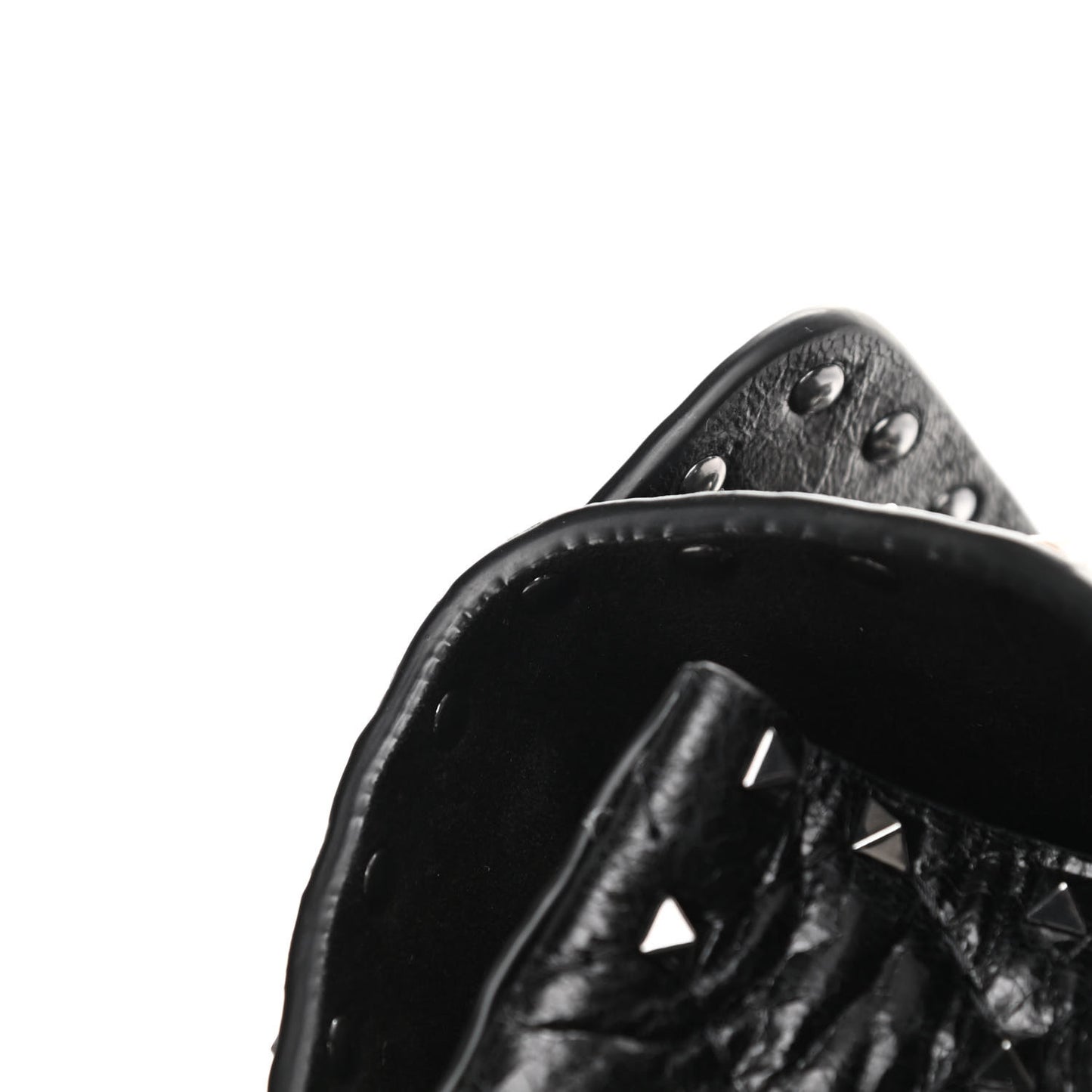 Craquele Nappa Large Rockstud Spike Shoulder Bag Black