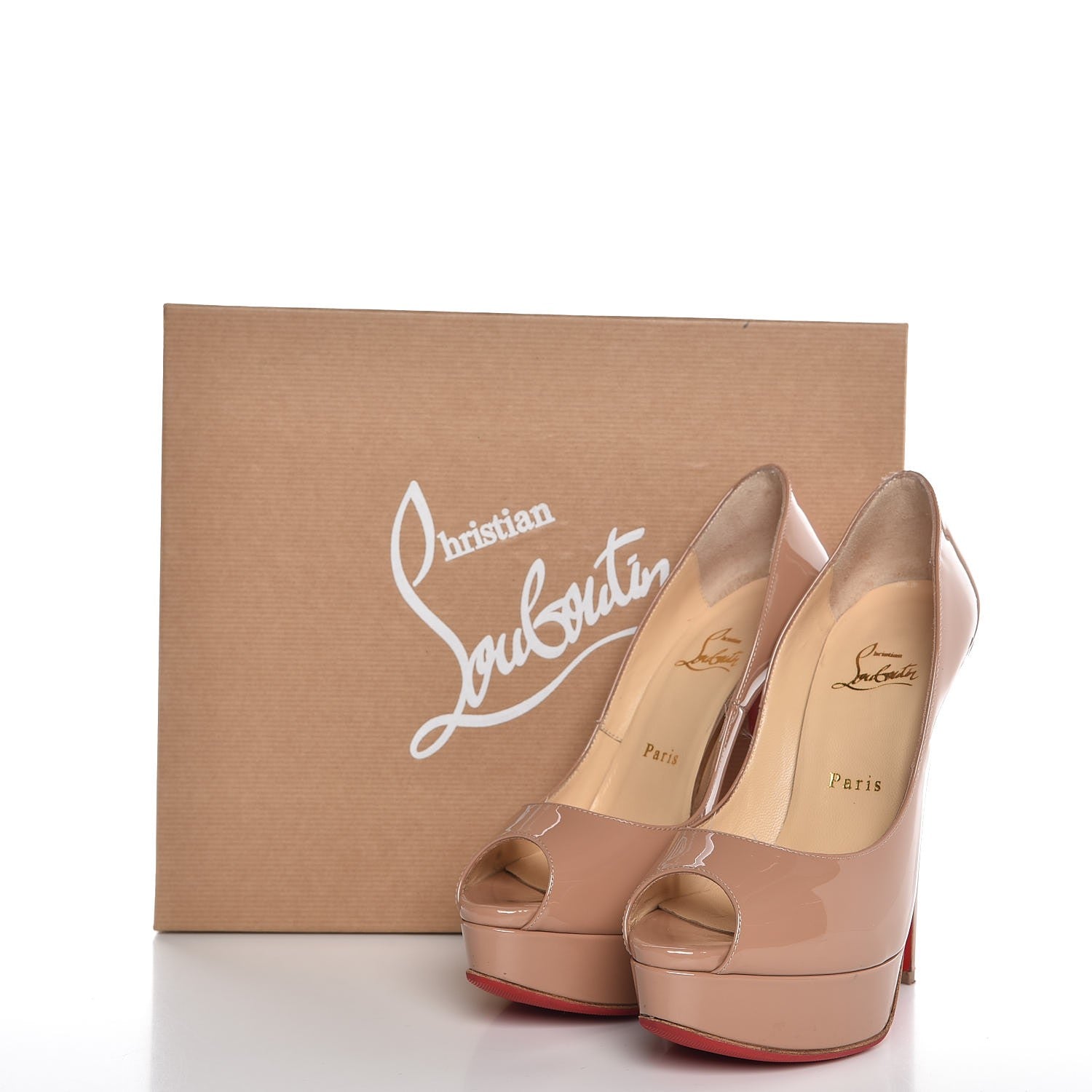 Christian Louboutin Patent Lady Peep 150 Pumps 37.5 Nude 11 of 11