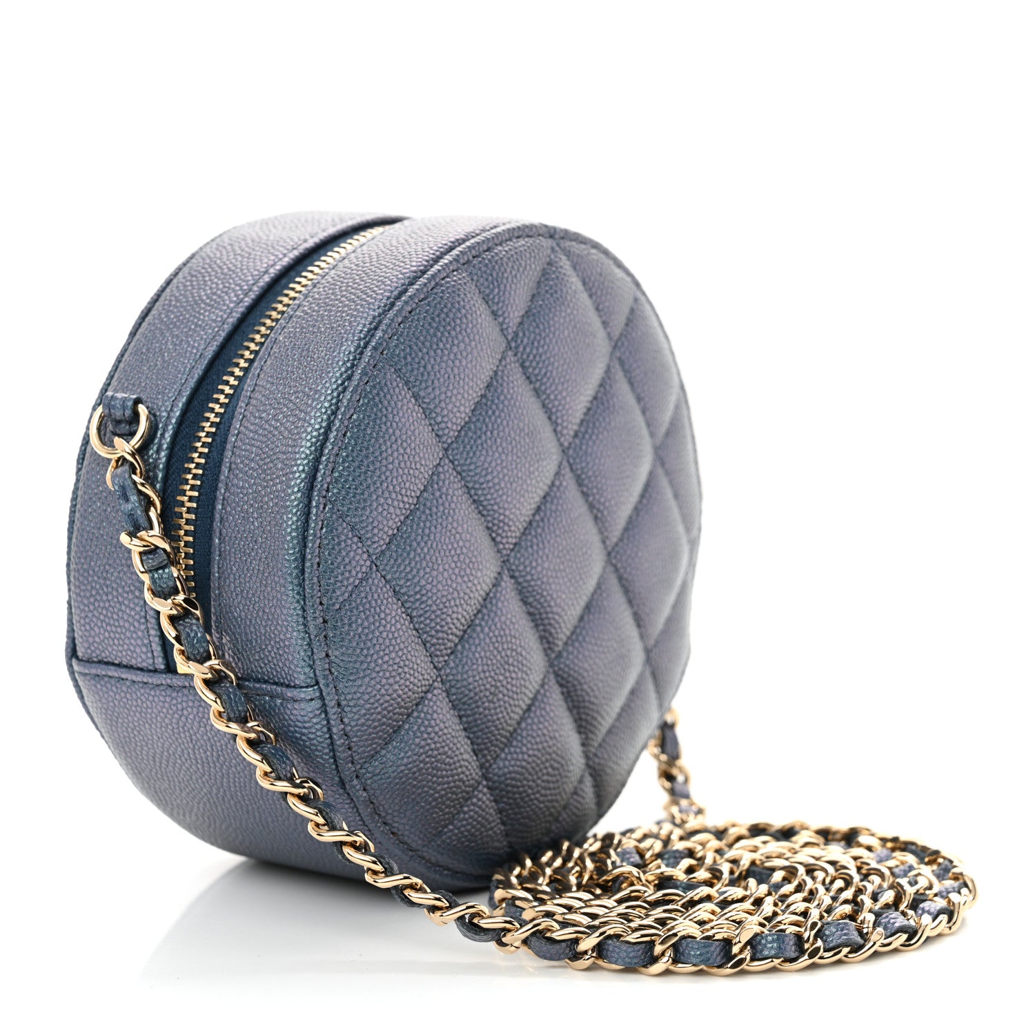 Chanel Iridescent Caviar Quilted Round Clutch With Chain Blue 3 of 10