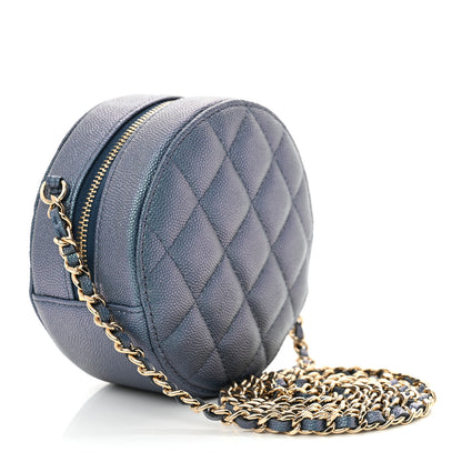 Chanel Iridescent Caviar Quilted Round Clutch With Chain Blue 3 of 10