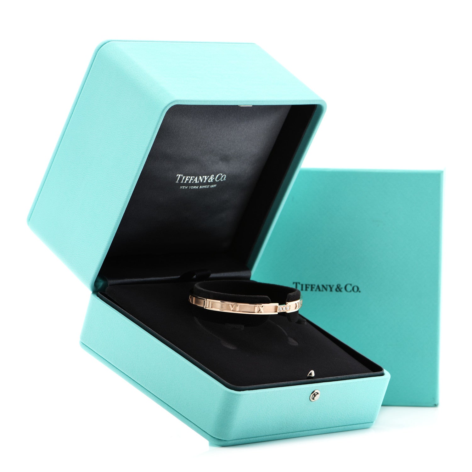 Tiffany 18K Rose Gold Diamond Atlas Closed Hinged Bangle Bracelet 5 of 5