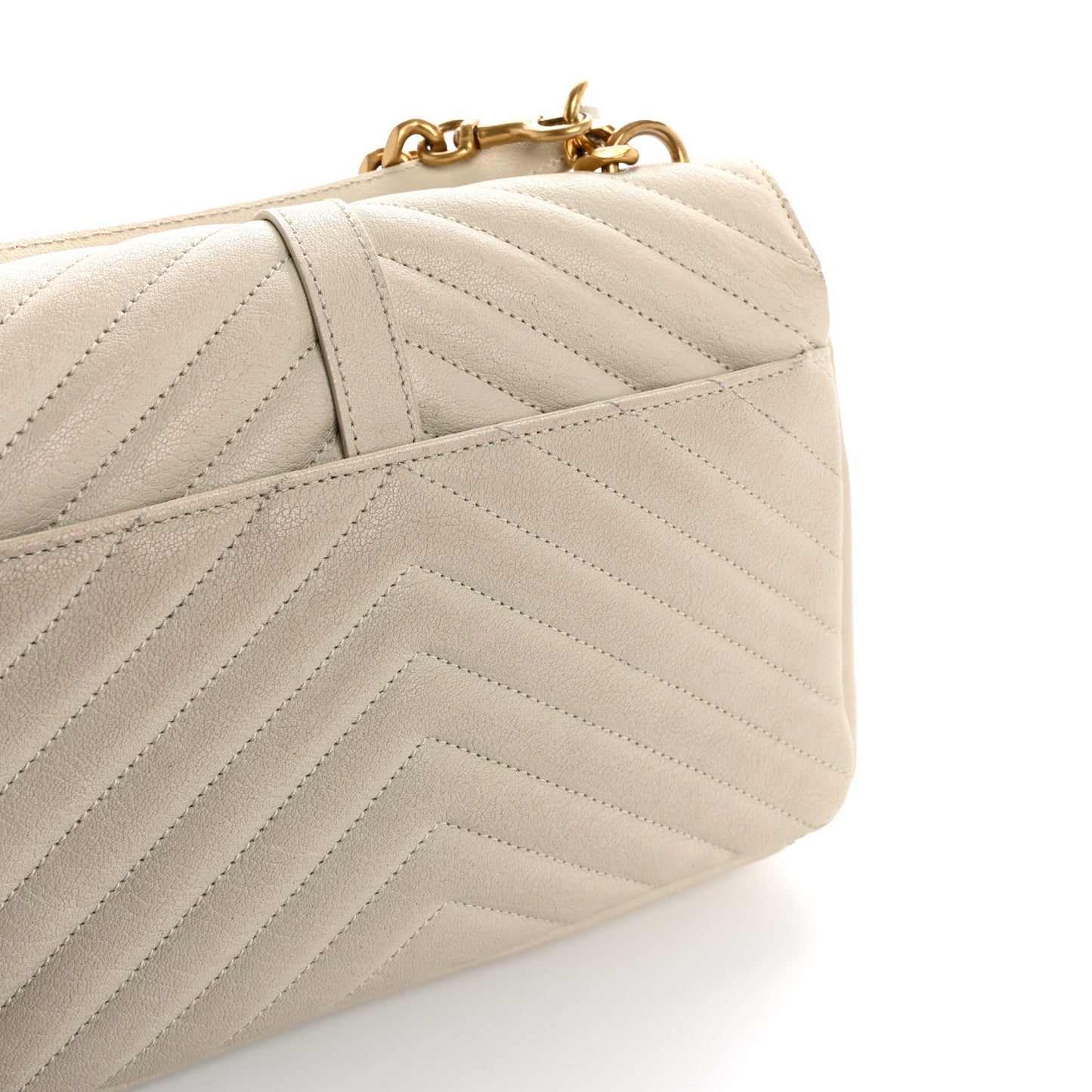 Sheepskin Matelasse Chevron Monogram Medium College Bag Crema Soft