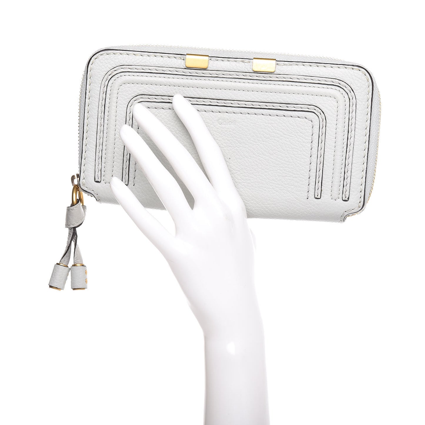 Calfskin Marcie Long Zip Around Wallet Airy Grey