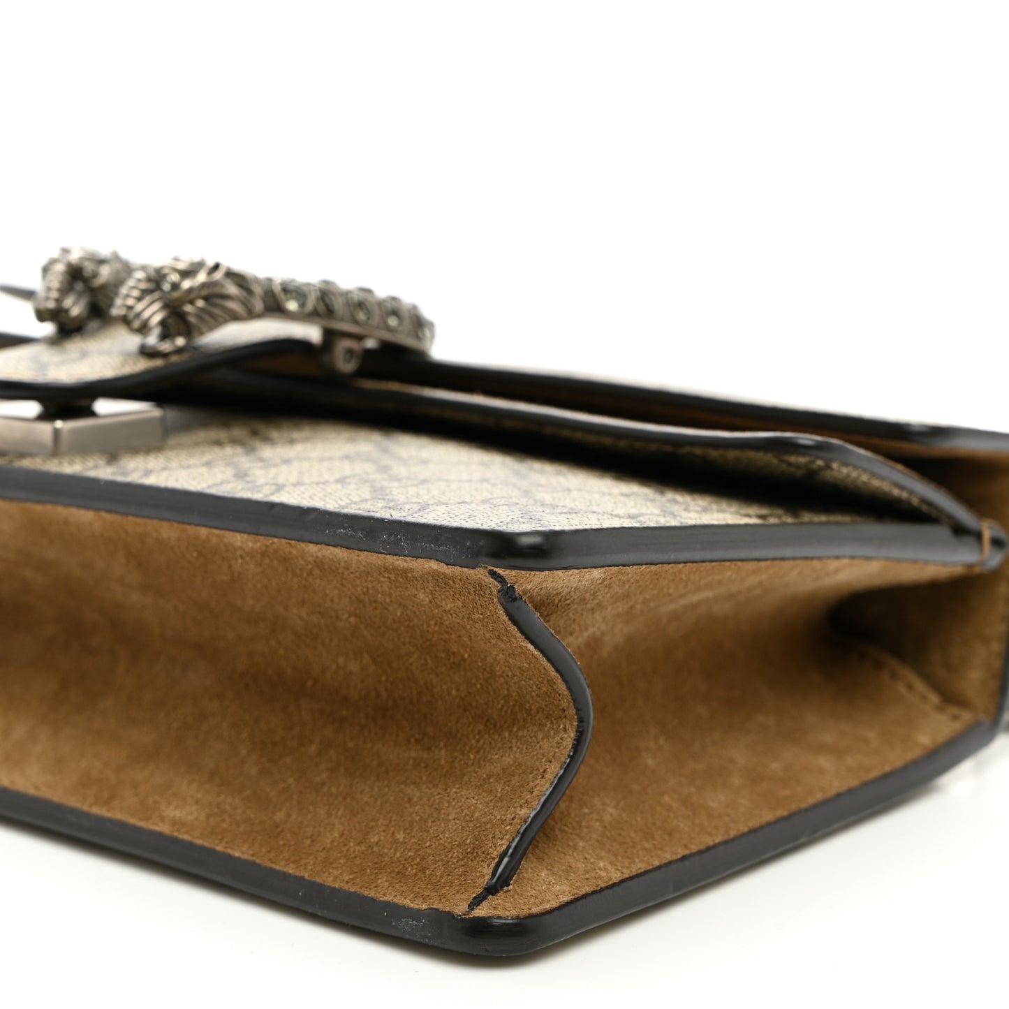 GG Supreme Monogram Suede Crystal Small Dionysus Shoulder Bag Beige Ebony Taupe