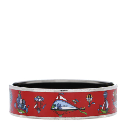 Hermes Enamel Printed Wide Les Folies Du Ciel Bracelet 70 Red 1 of 8
