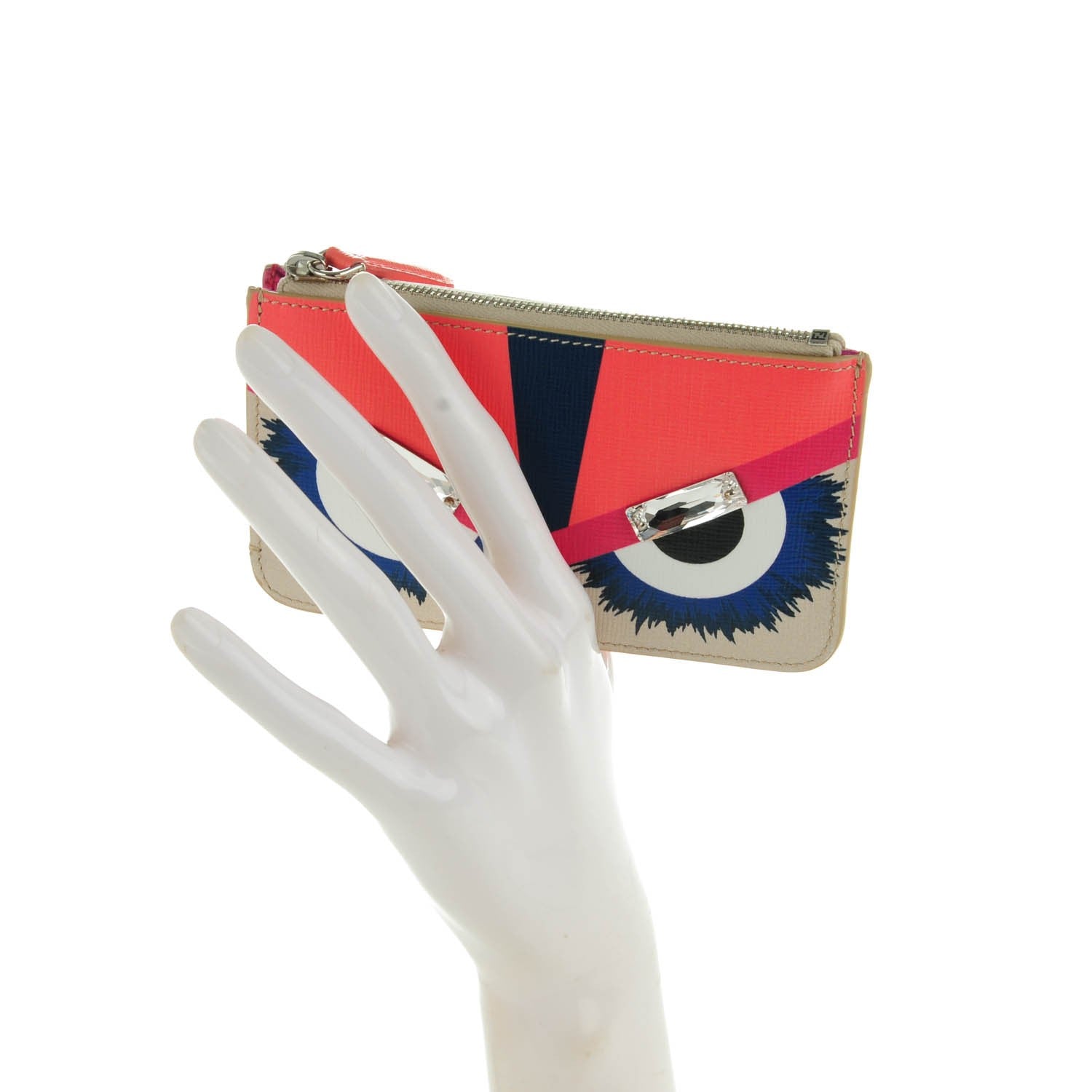 Fendi Saffiano Crystal Eye Monster Coin Pouch Key Case Bellini Multicolor 2 of 7