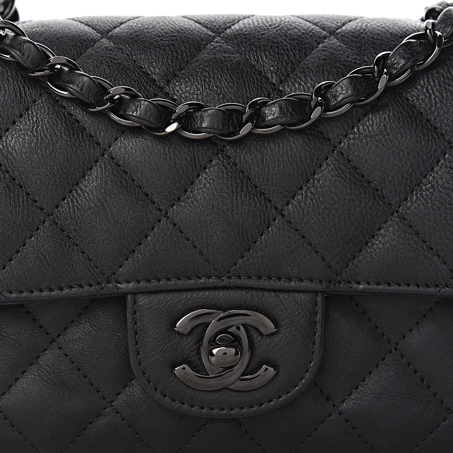 Crumpled Calfskin Quilted Mini Rectangular Flap So Black