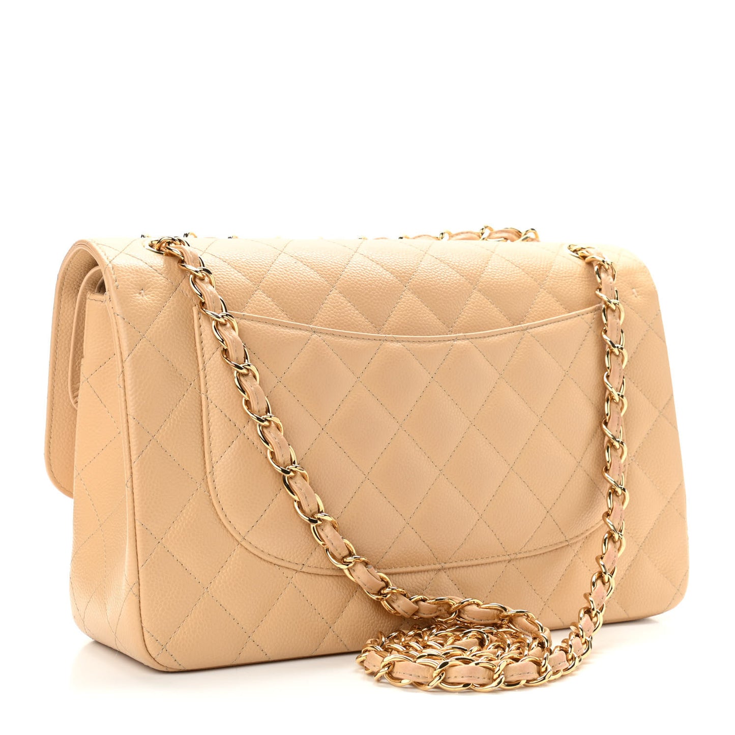 Caviar Quilted Jumbo Double Flap Beige Clair