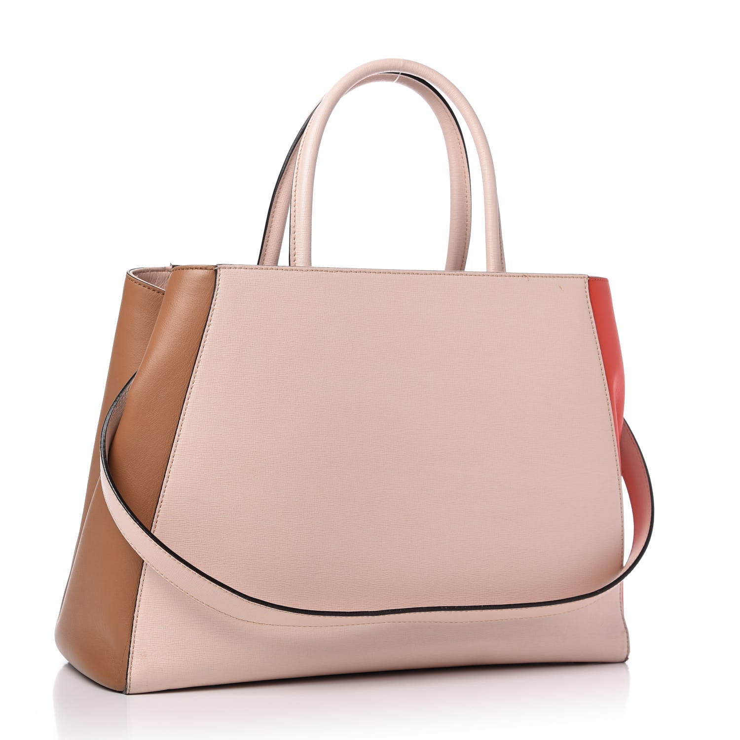 Fendi Vitello Elite Colorblock Regular 2Jours Tote Rosa Plaster Orzo Papavero 3 of 9