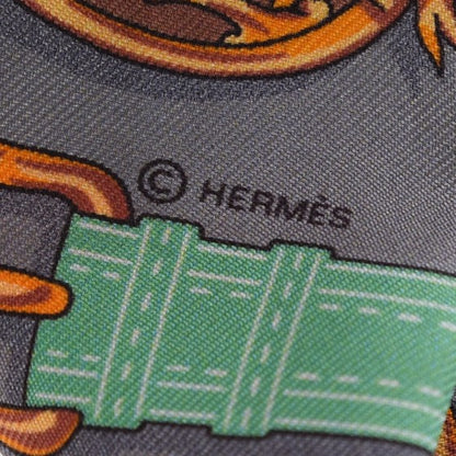 Hermes Silk Harnais Des Presidents Twilly Gris Orange Vert 4 of 4