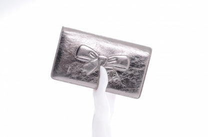 Chanel Leather CC Bow Wallet Metallic Silver 2 of 8