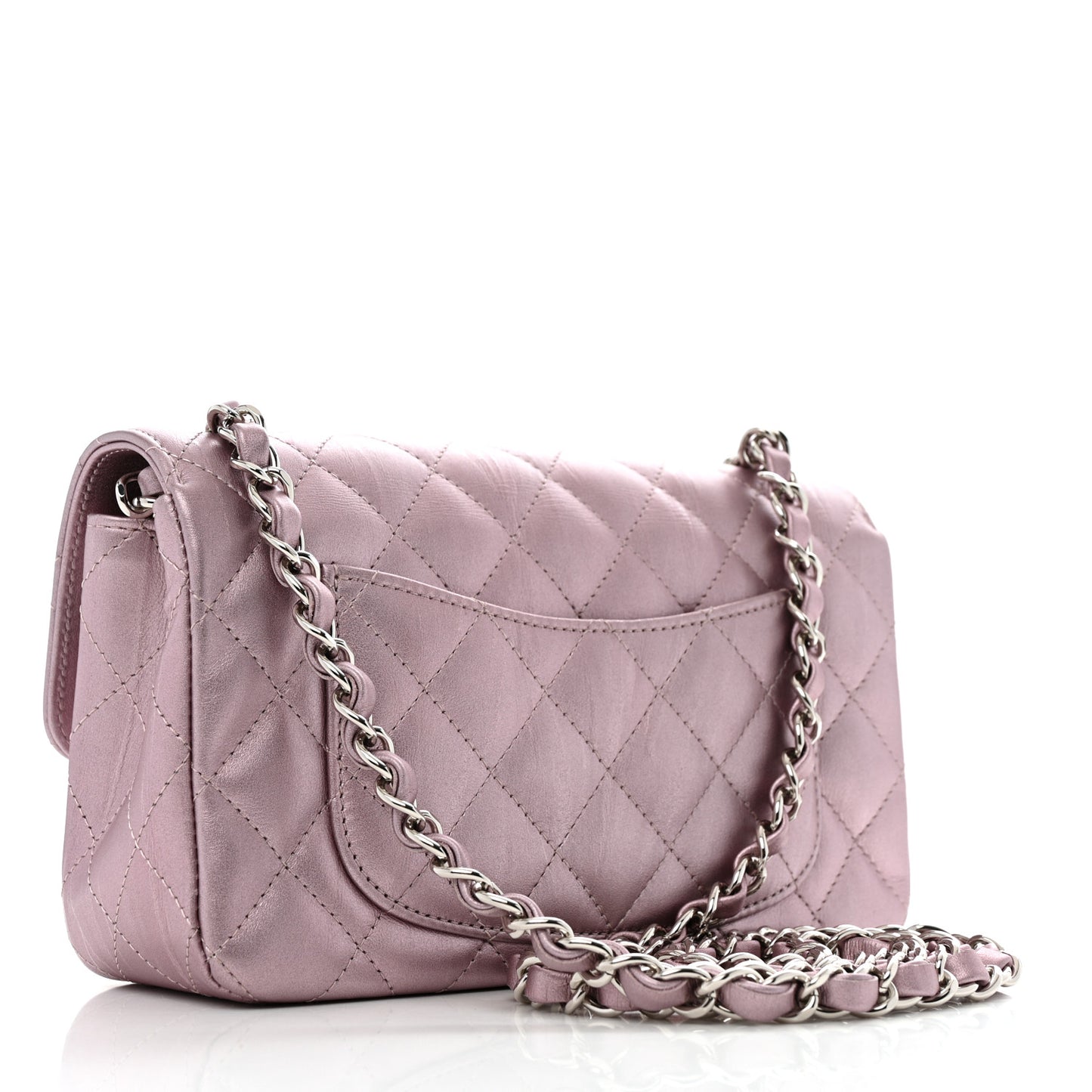 Metallic Calfskin Quilted Mini Rectangular Flap Pink