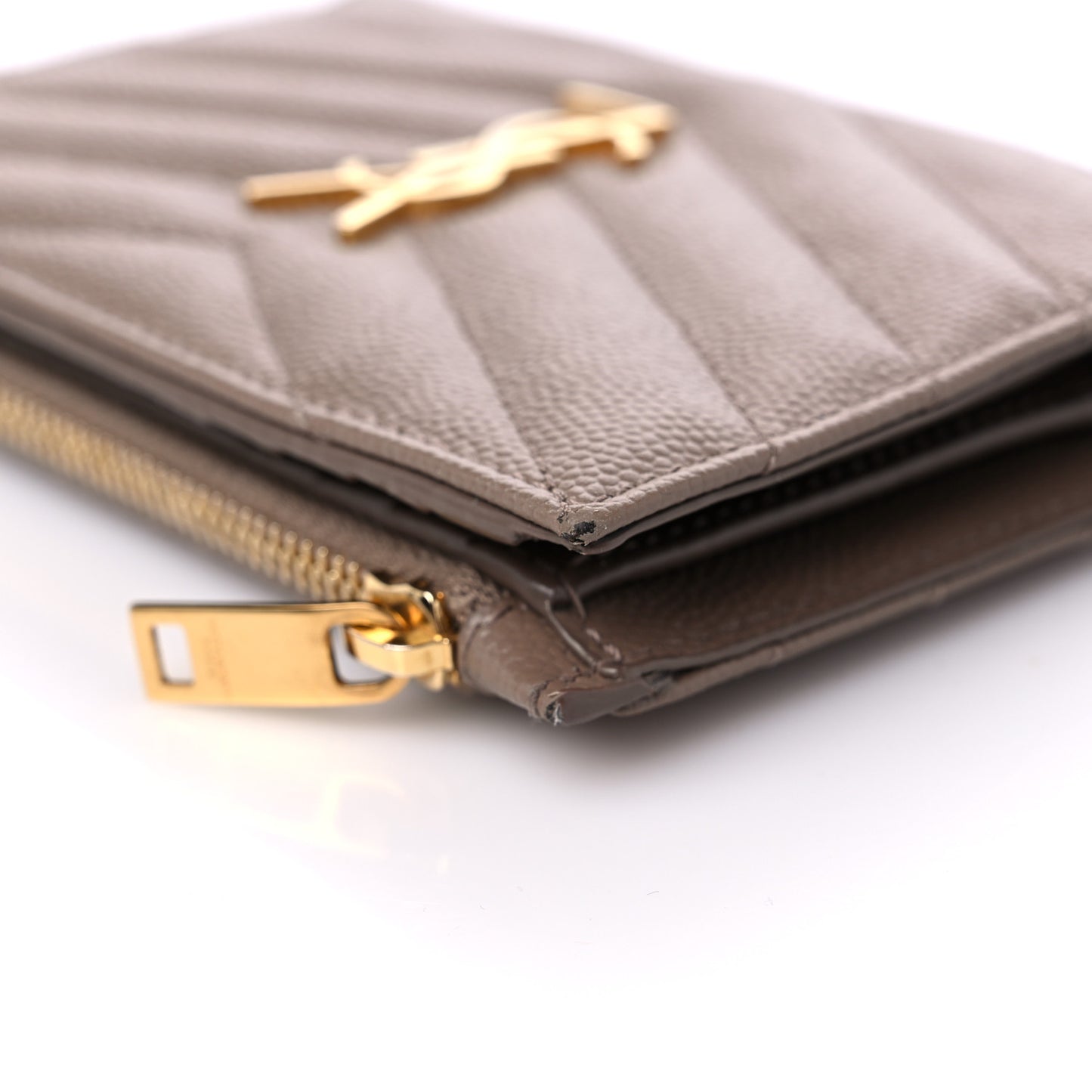 Grain De Poudre Matelasse Chevron Monogram Zipped Two-Part Wallet Dark Latte