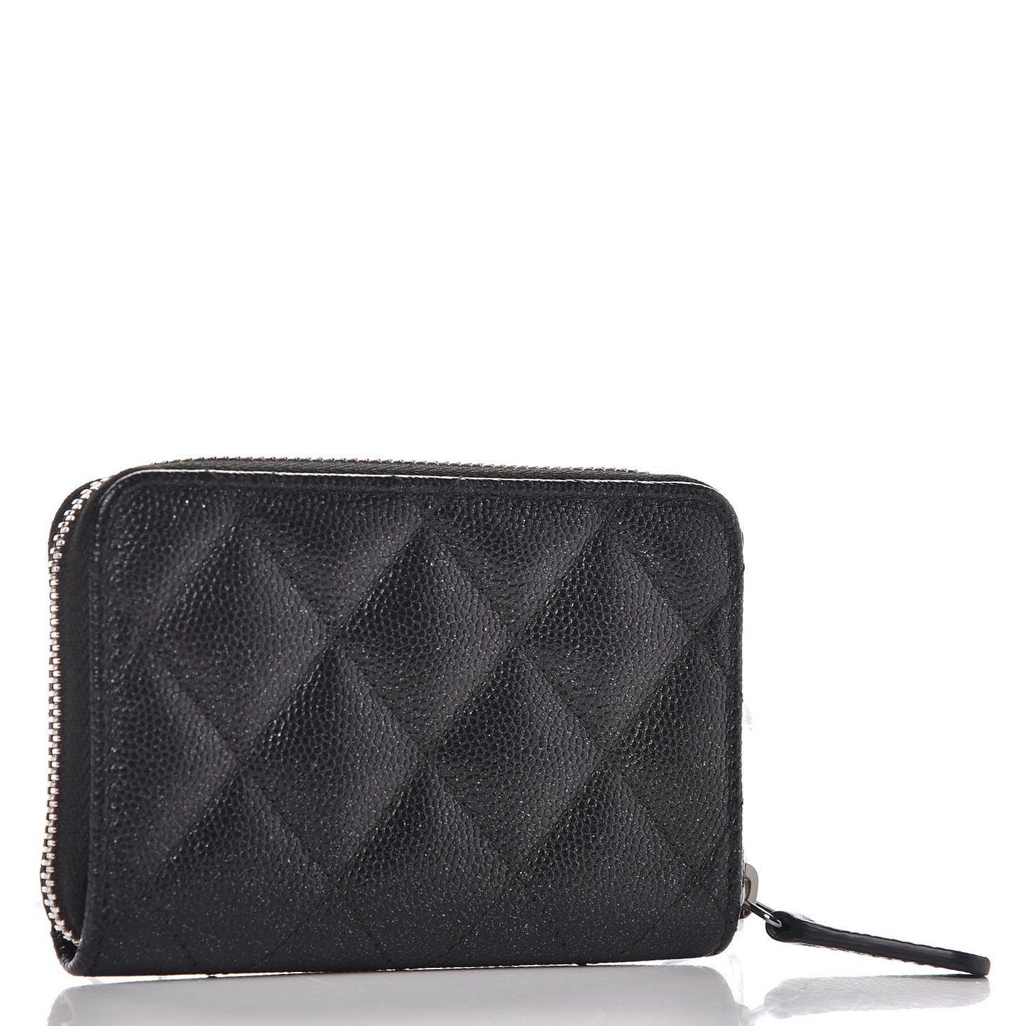 Iridescent Caviar Quilted Zip Coin Purse Black