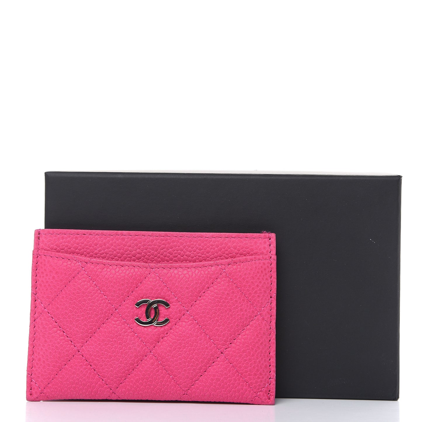 Iridescent Caviar Quilted Card Holder Pink