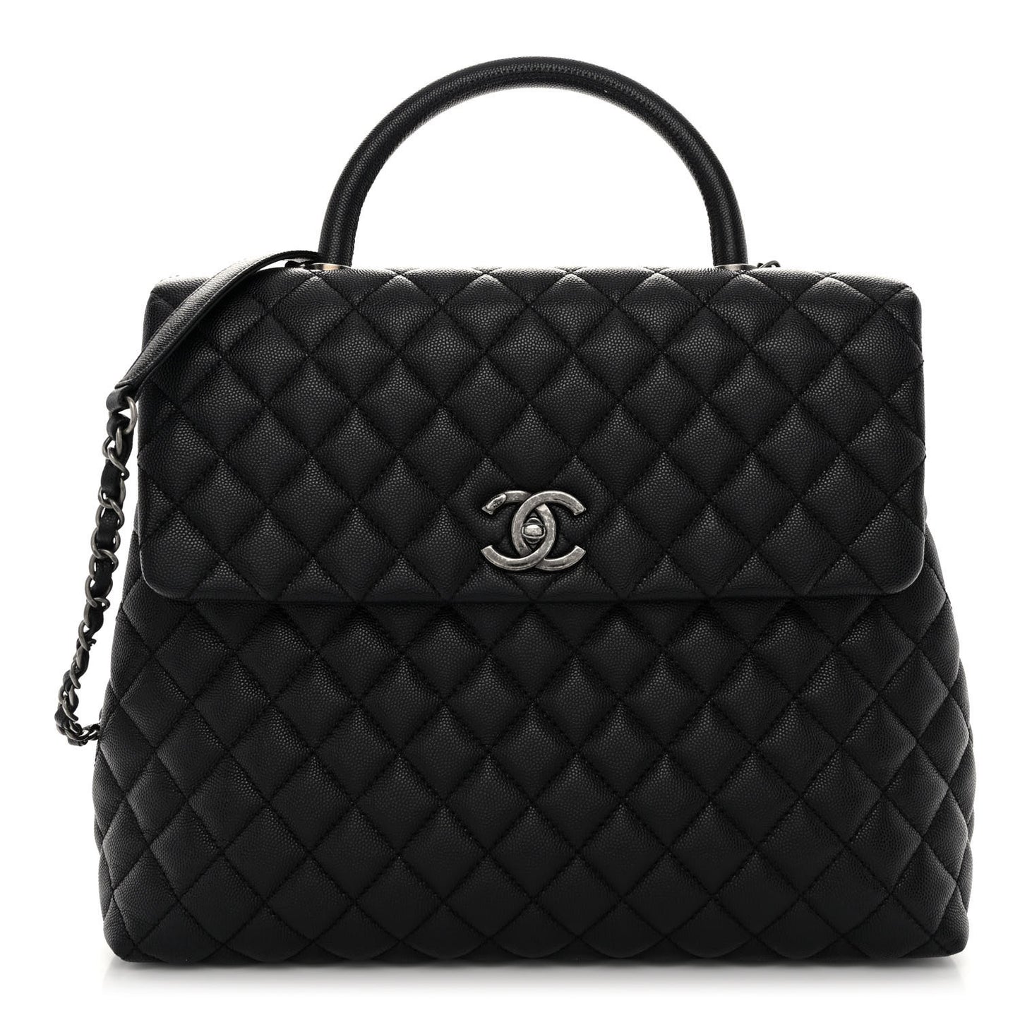 Caviar Quilted Large Coco Handle Flap Black