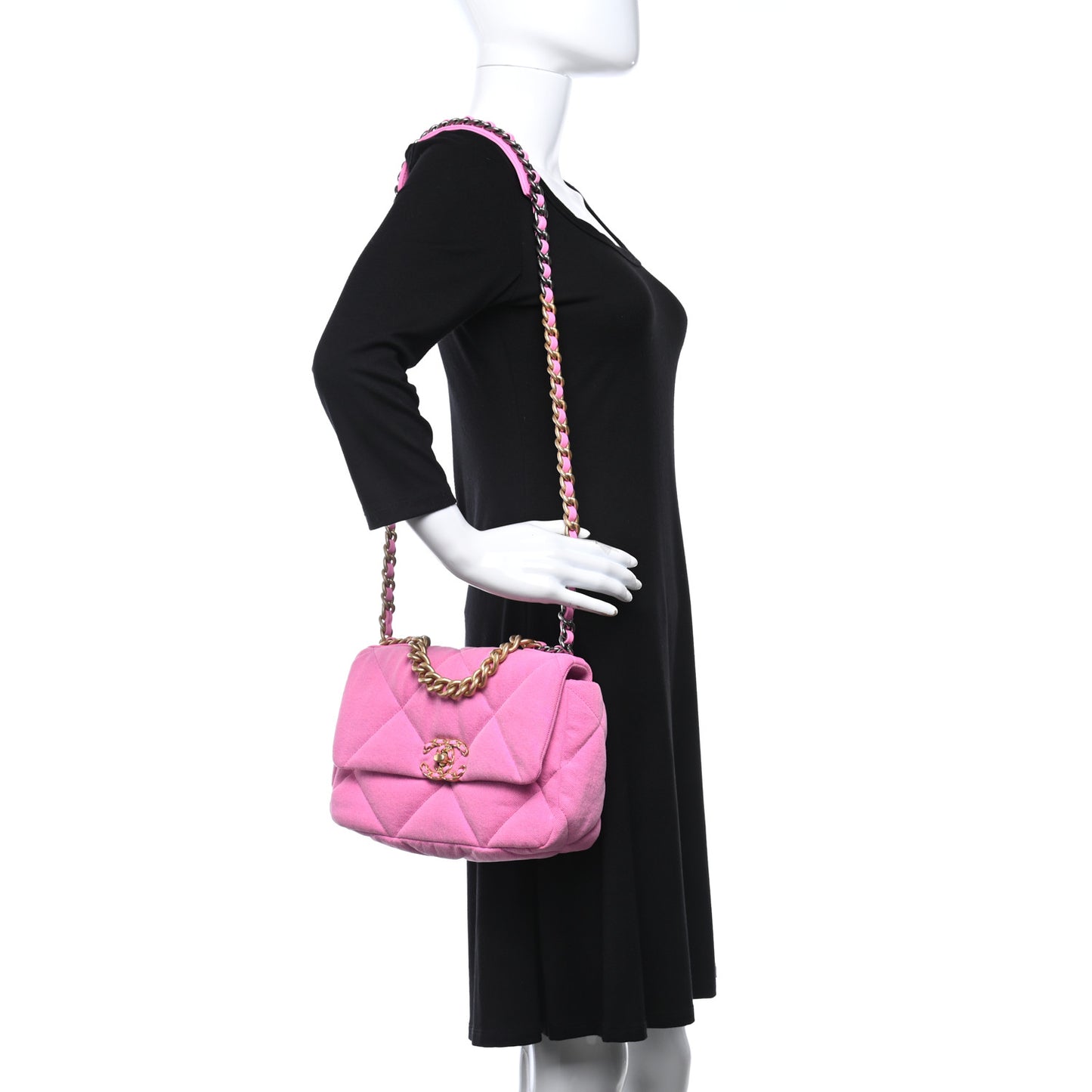 Denim Quilted Medium Chanel 19 Flap Neon Pink