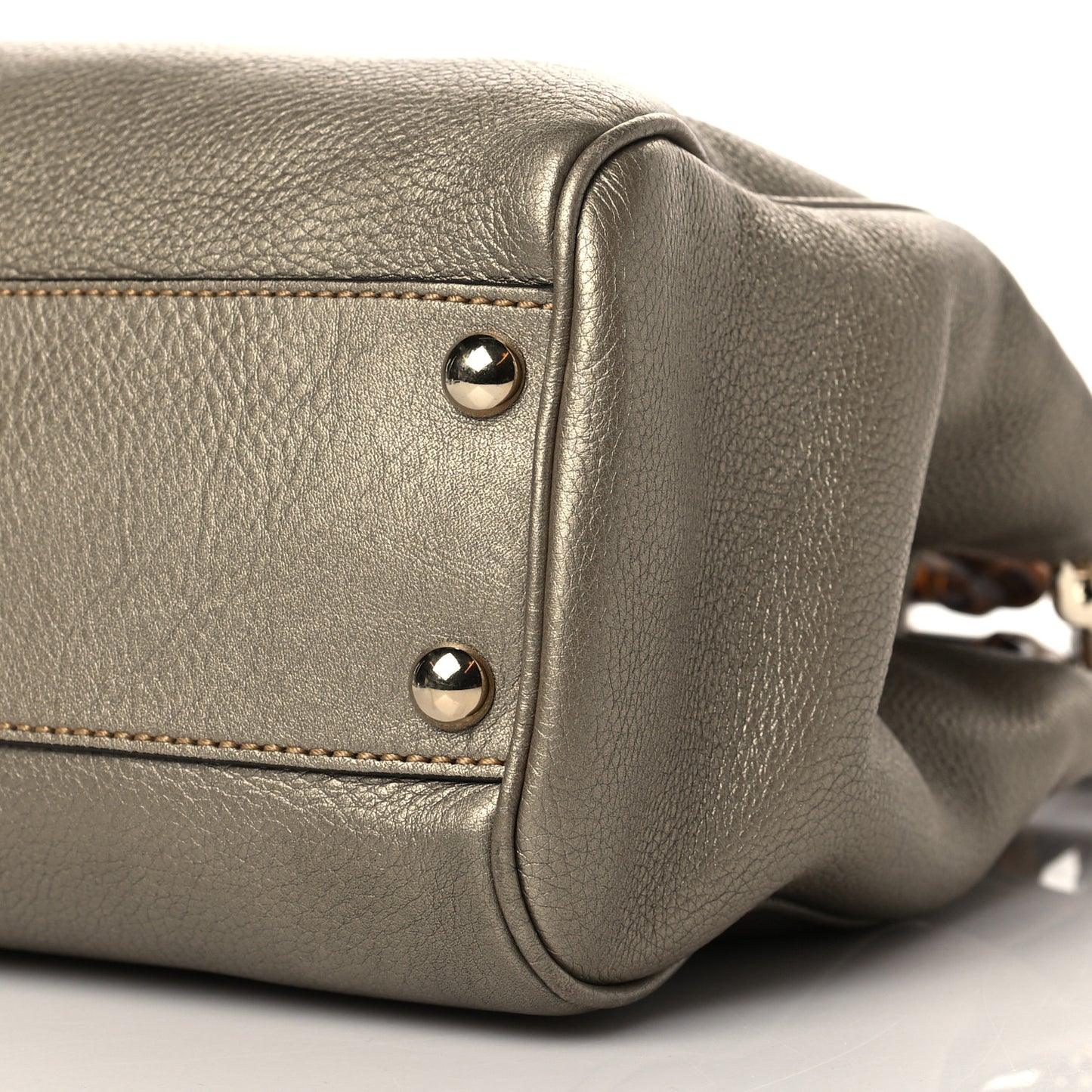 Metallic Calfskin Small Bamboo Shopper Tote Grey