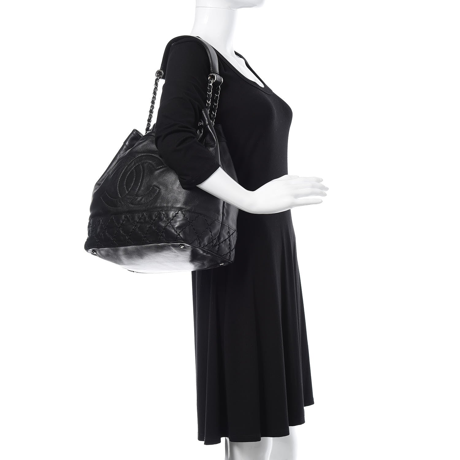 Chanel Calfskin Drawstring CC Bucket Bag Black 2 of 12