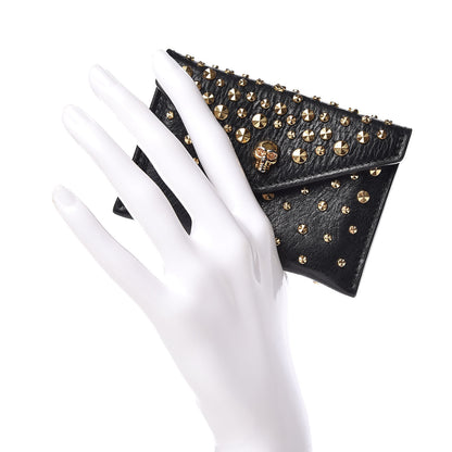 Alexander McQueen Calfskin Studded Skull Envelope Card Holder Black 2 of 7