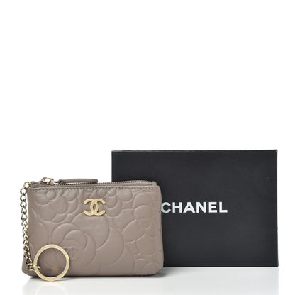 Chanel Lambskin Camellia Embossed Key Holder Case Beige 8 of 8