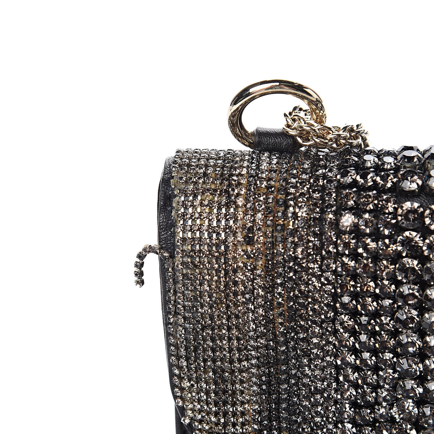 Vitello Crystal Embellished Small Glam Lock Rockstud Flap Black