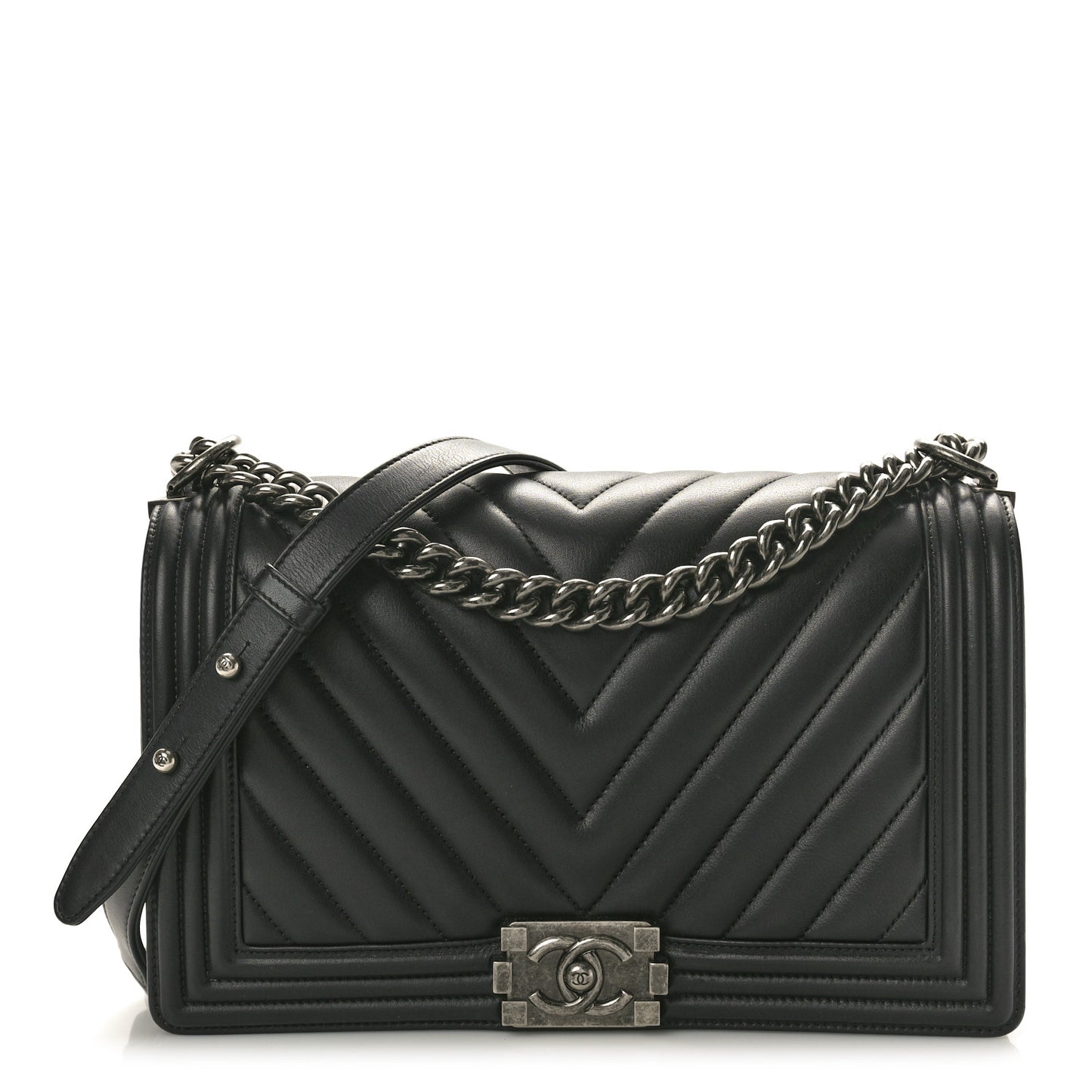 Calfskin Chevron Quilted New Medium Boy Flap Black