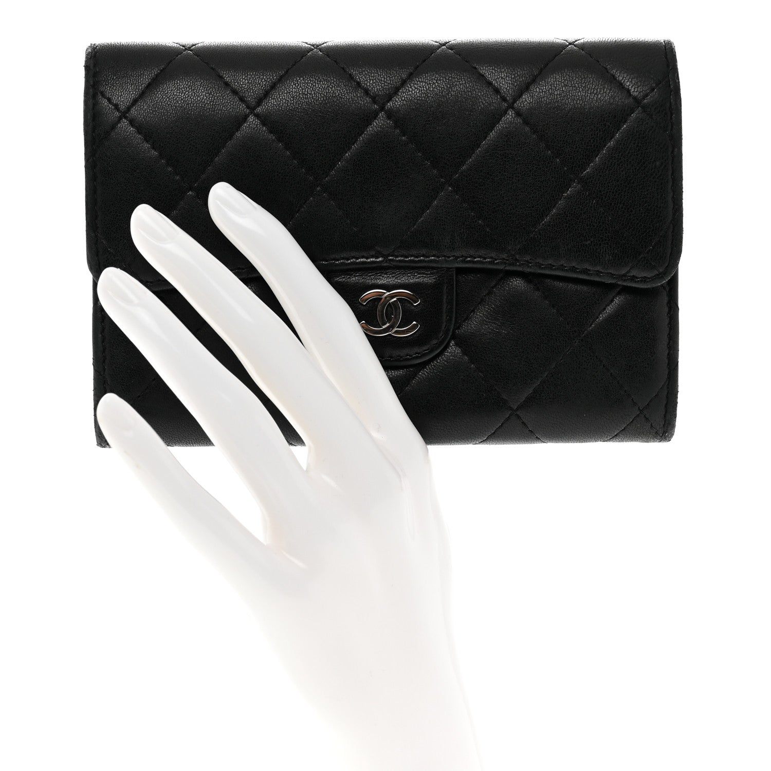 Chanel Lambskin Quilted Flap Card Holder Wallet Black 2 of 11