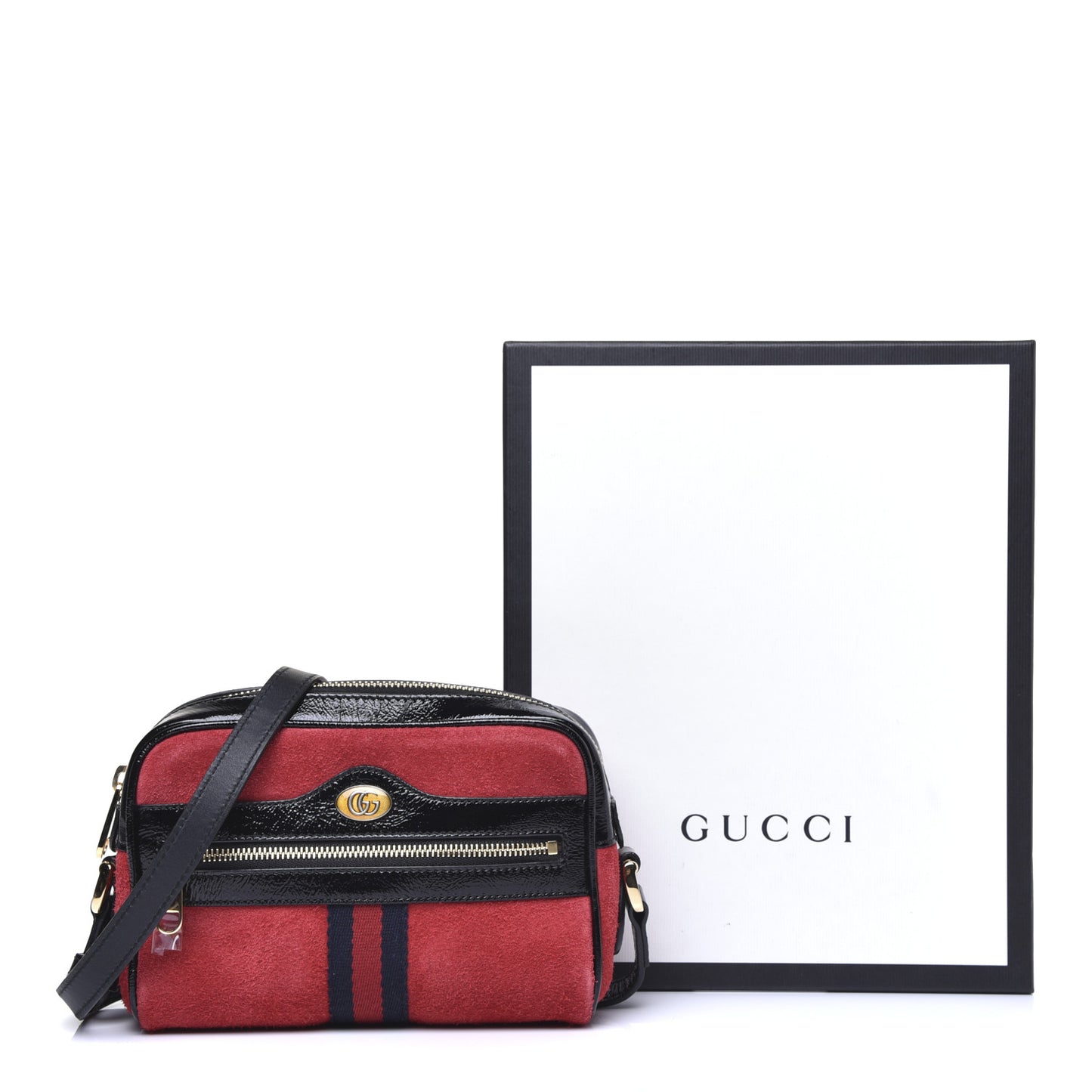 Suede Patent Web Mini Ophidia Shoulder Bag Red