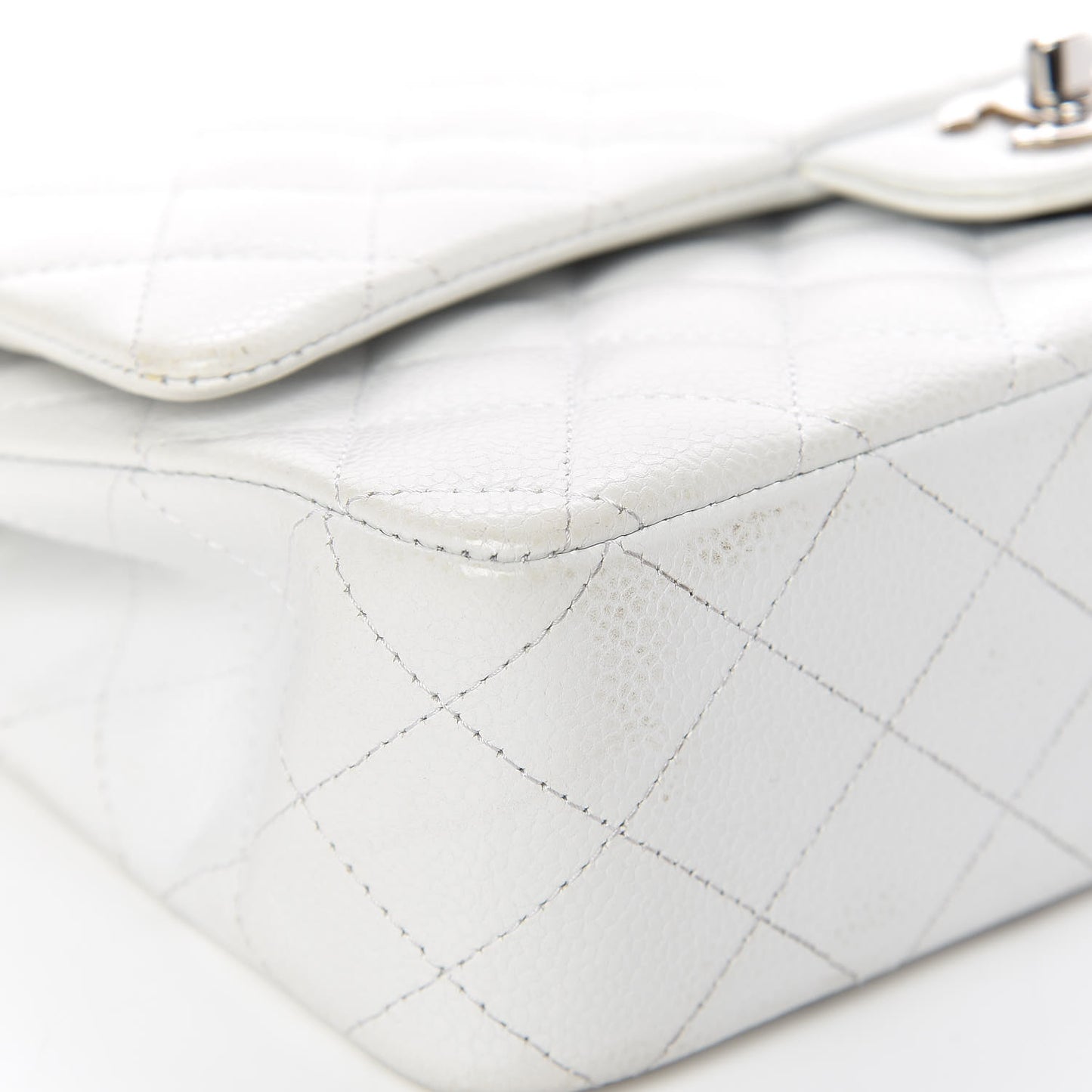 Caviar Quilted Medium Double Flap White